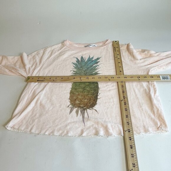 Wildfox Pineapple Graphic Long Sleeve Crop Top T-Shirt Orange S Womens Crew Neck - Picture 7 of 7